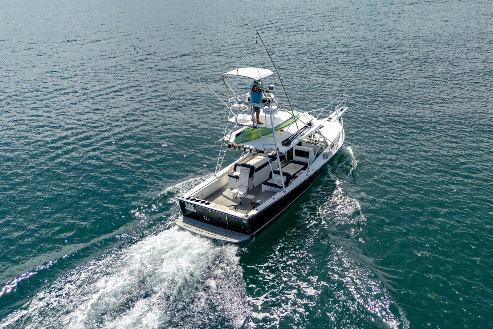 Guanatuna's shaded deck and open bow from the air